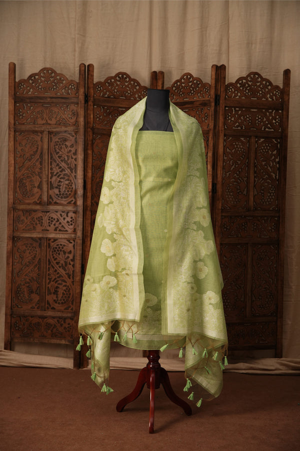 Simply Chic Green Muga Cotton Jamdani Unstitched Suit Set